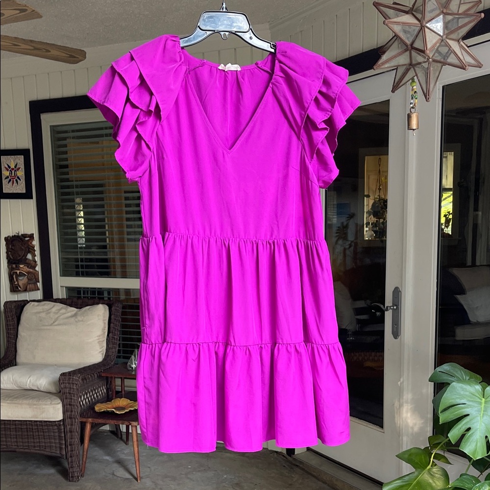 Entro Fuchsia Ruffle Sleeve Dress